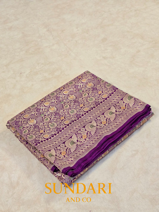 Deep Violet | Allover Intricate Brocade jaal | Pure Katan Silk Saree