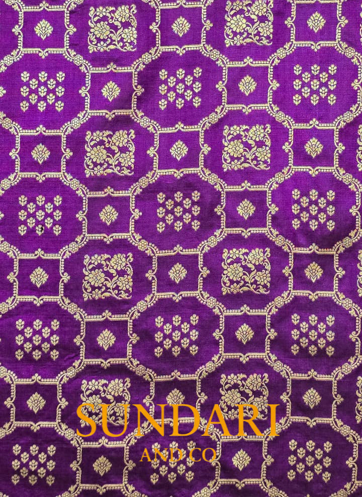 Eggplant Purple | Floral Geometric Jaal | Pure Katan Silk Saree