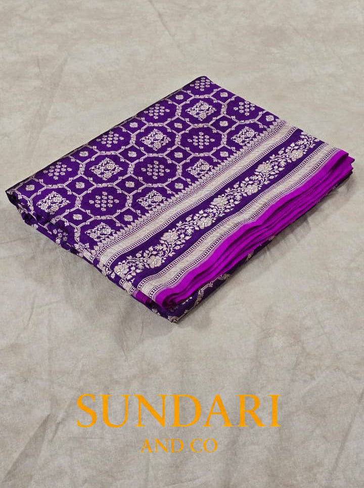 Eggplant Purple | Floral Geometric Jaal | Pure Katan Silk Saree