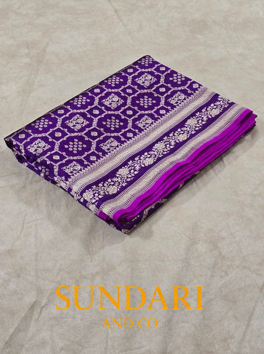 Eggplant Purple | Floral Geometric Jaal | Pure Katan Silk Saree