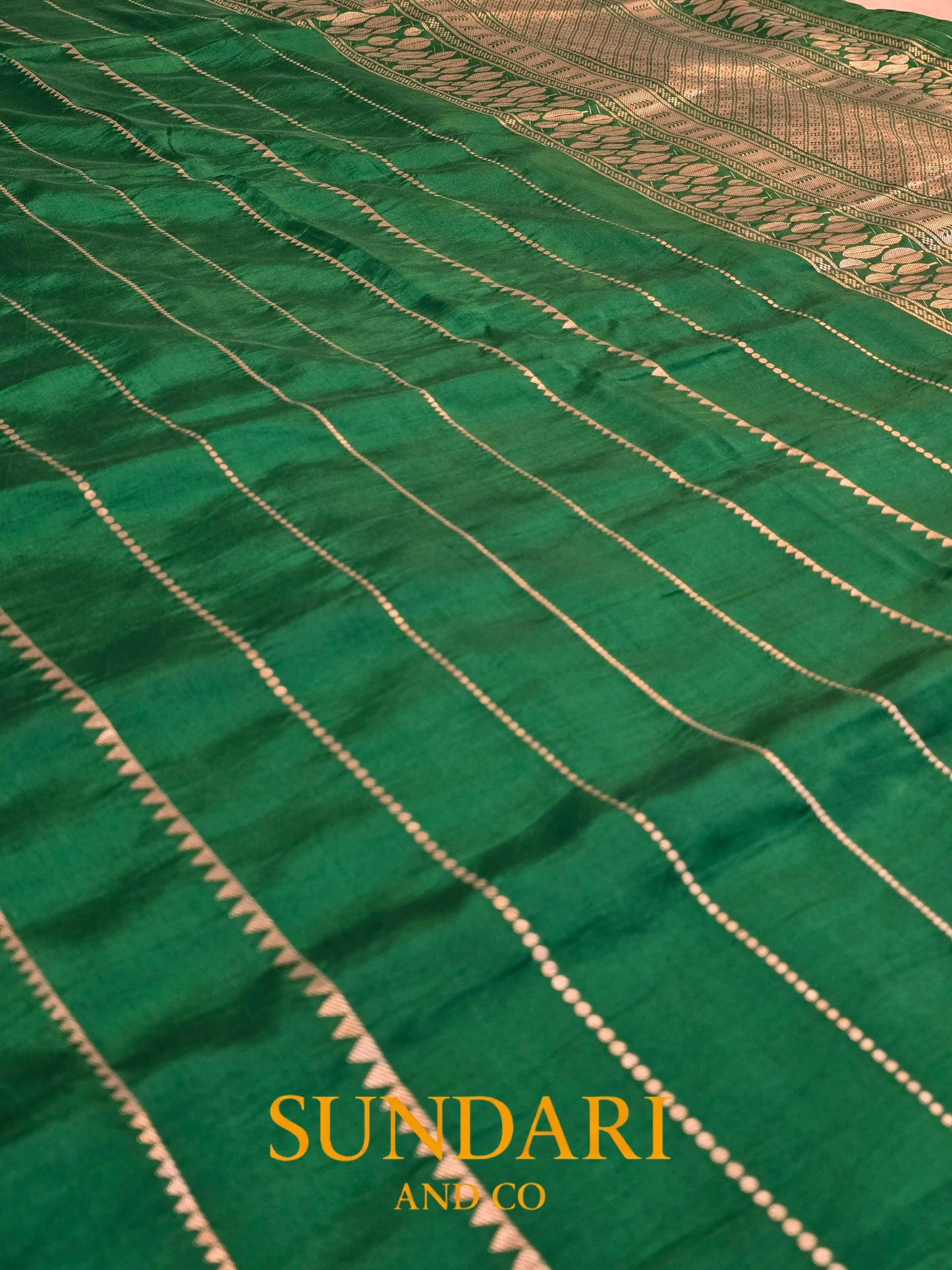 Emerald green | Stripes Kadua Weave | Pure Soft Silk Saree
