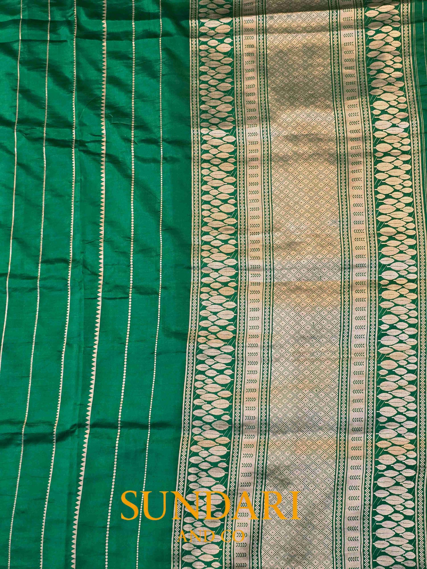 Emerald green | Stripes Kadua Weave | Pure Soft Silk Saree
