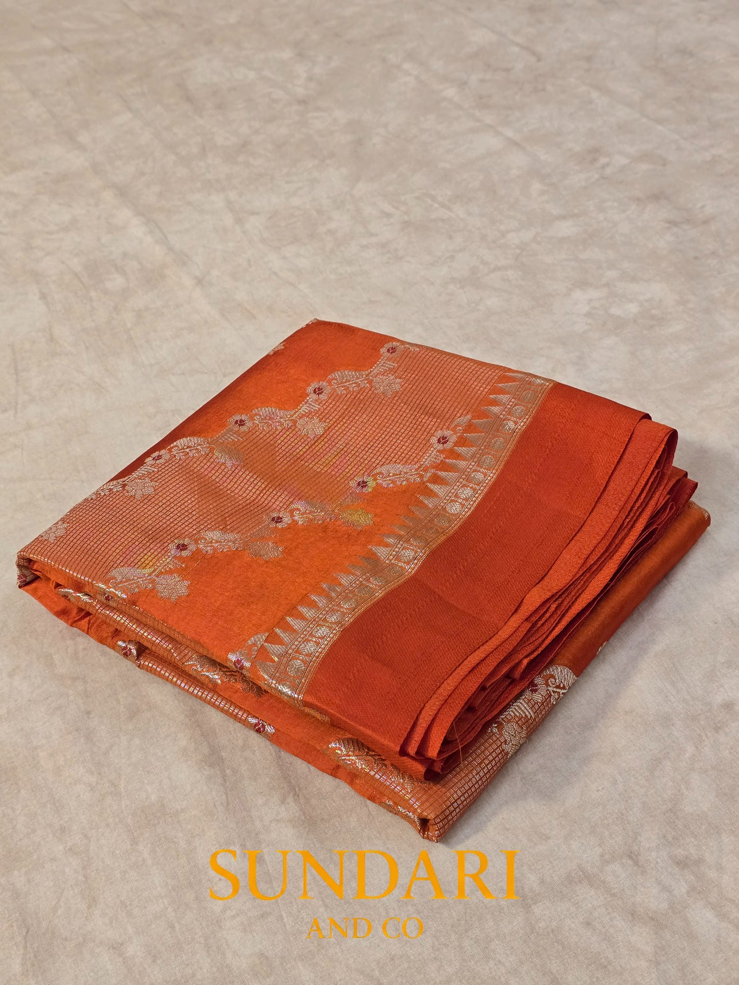Fiery Orange | Lehariya Meenakari Jaal | Pure Soft Silk Saree