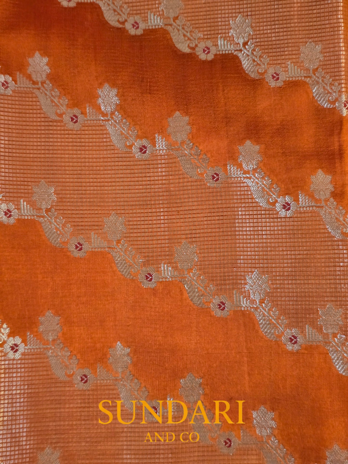 Fiery Orange | Lehariya Meenakari Jaal | Pure Soft Silk Saree