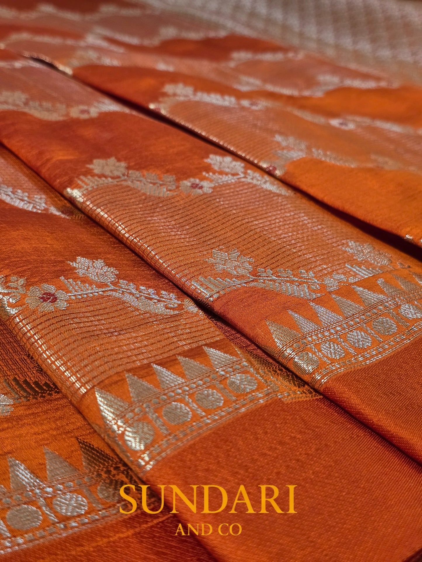 Fiery Orange | Lehariya Meenakari Jaal | Pure Soft Silk Saree