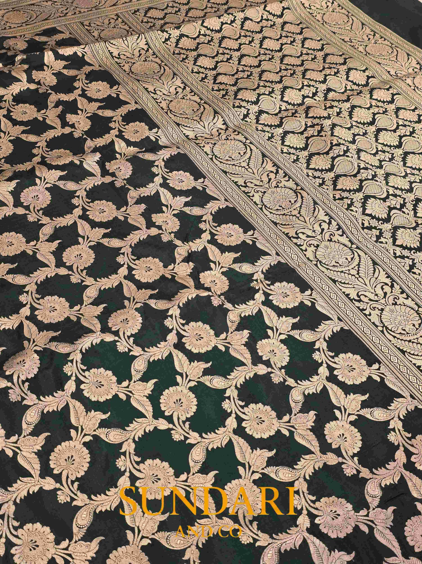 Forest Green | Floral Jaal | Pure Katan Silk Saree