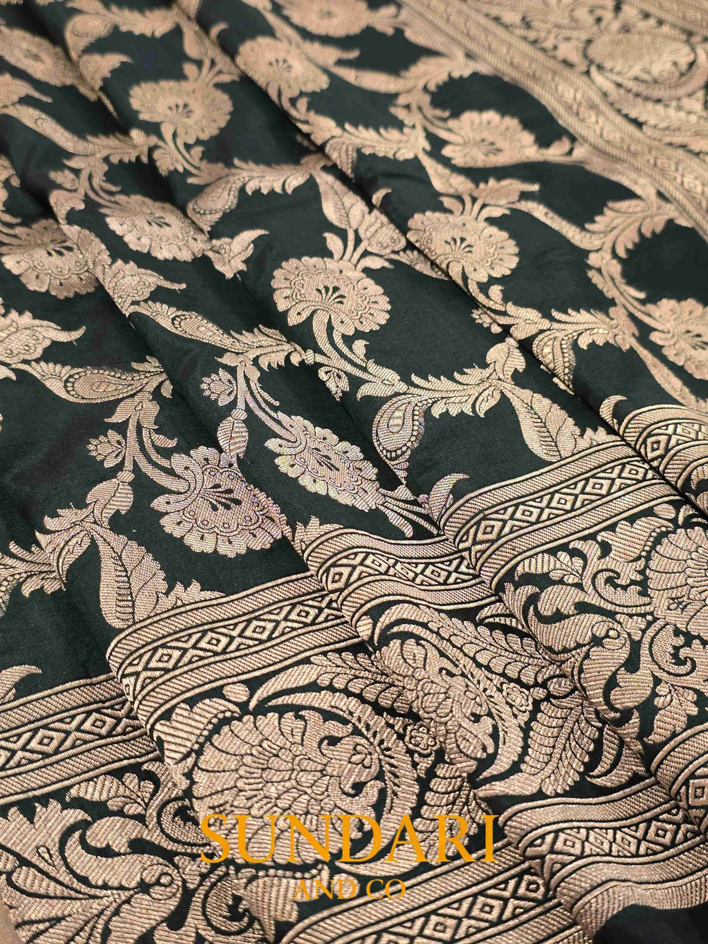 Forest Green | Floral Jaal | Pure Katan Silk Saree