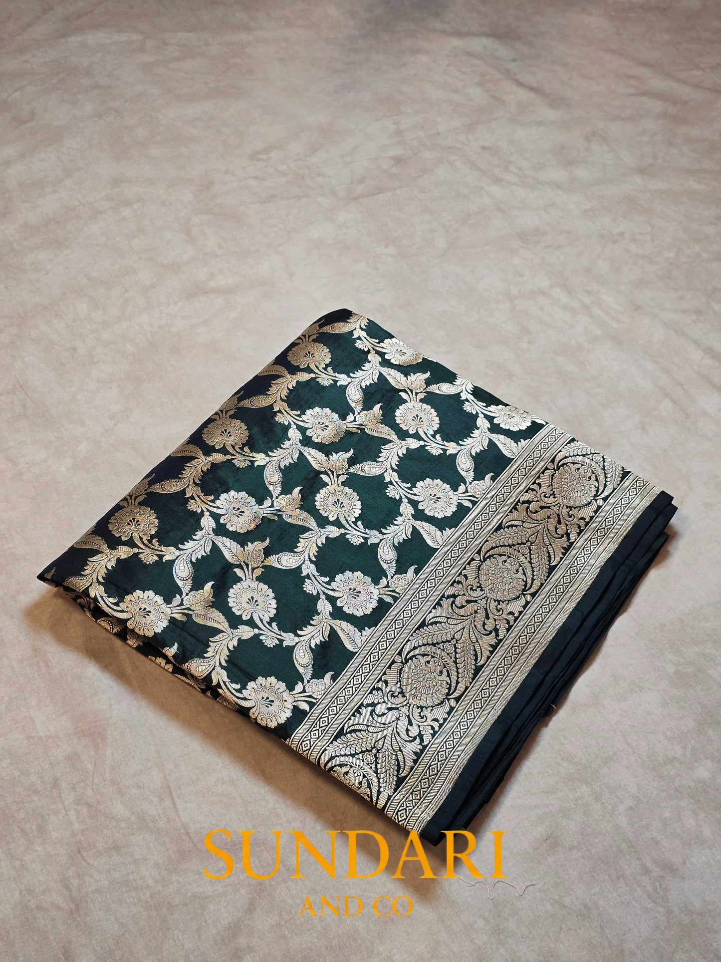 Forest Green | Floral Jaal | Pure Katan Silk Saree