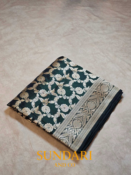 Forest Green | Floral Jaal | Pure Katan Silk Saree