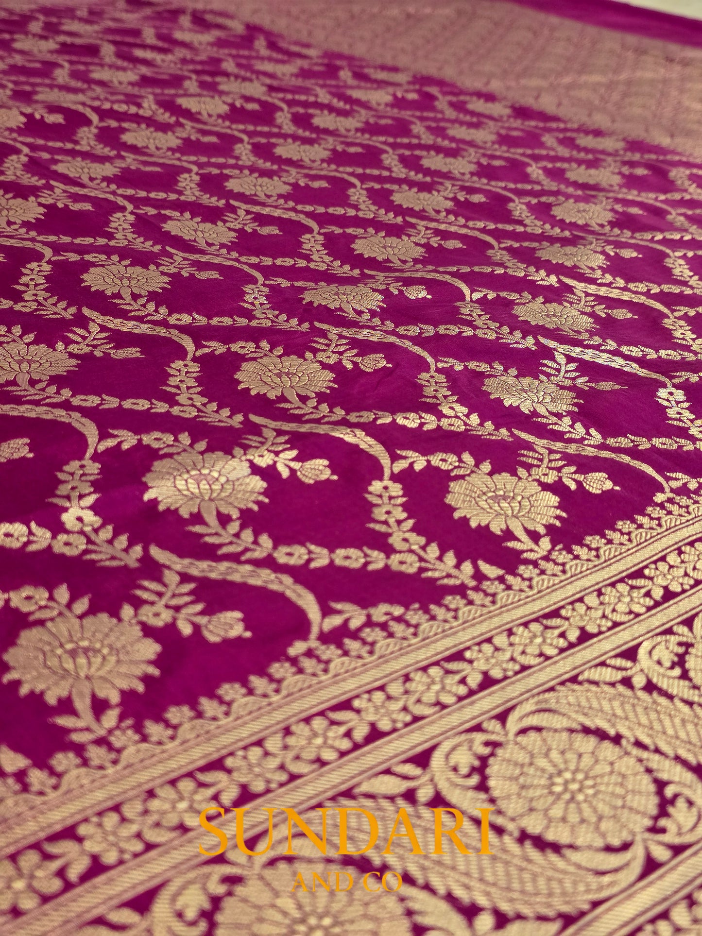 Fuchsia Magenta | Allover Floral Jaal | Pure Katan Silk Saree