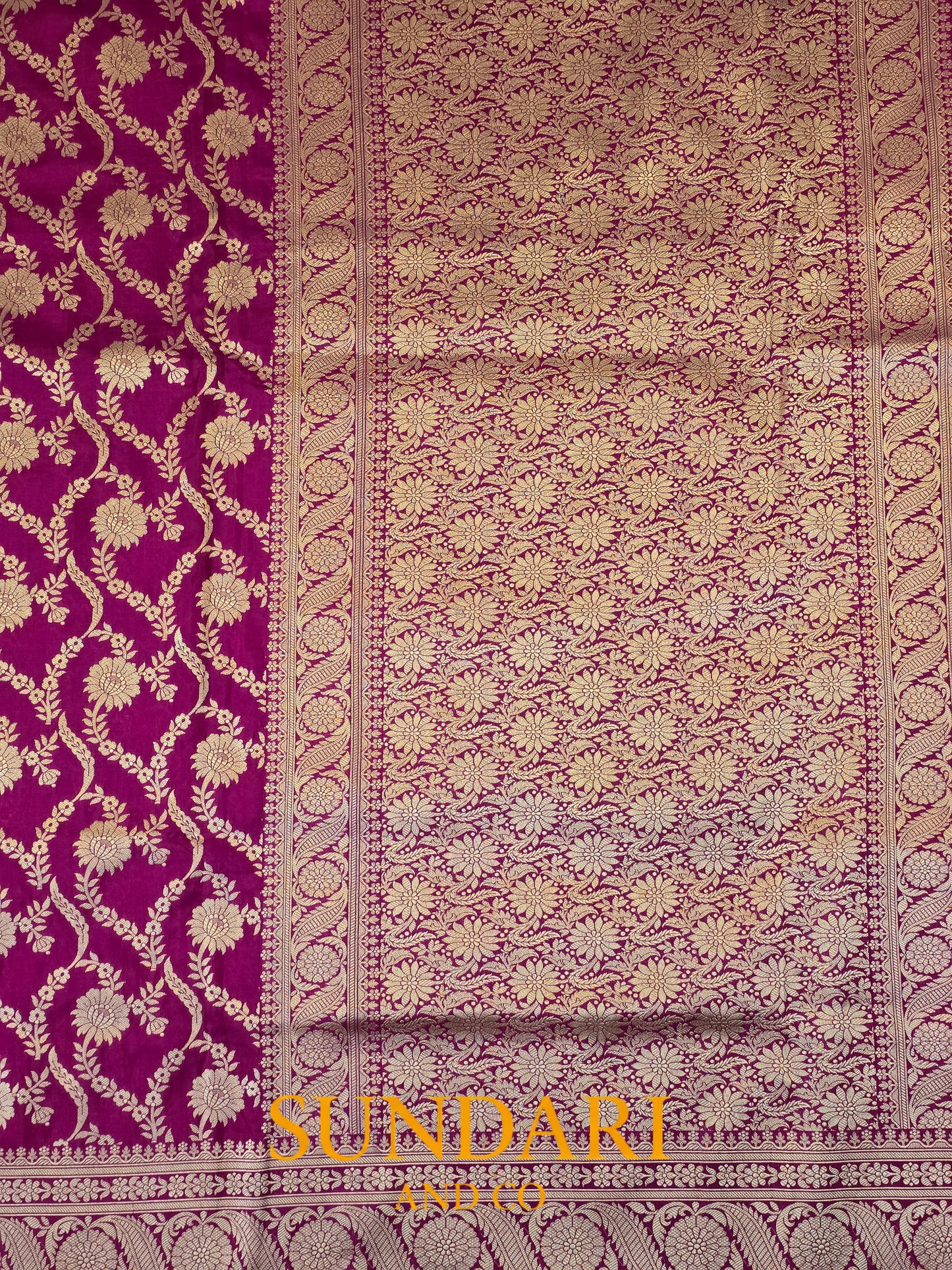 Fuchsia Magenta | Allover Floral Jaal | Pure Katan Silk Saree