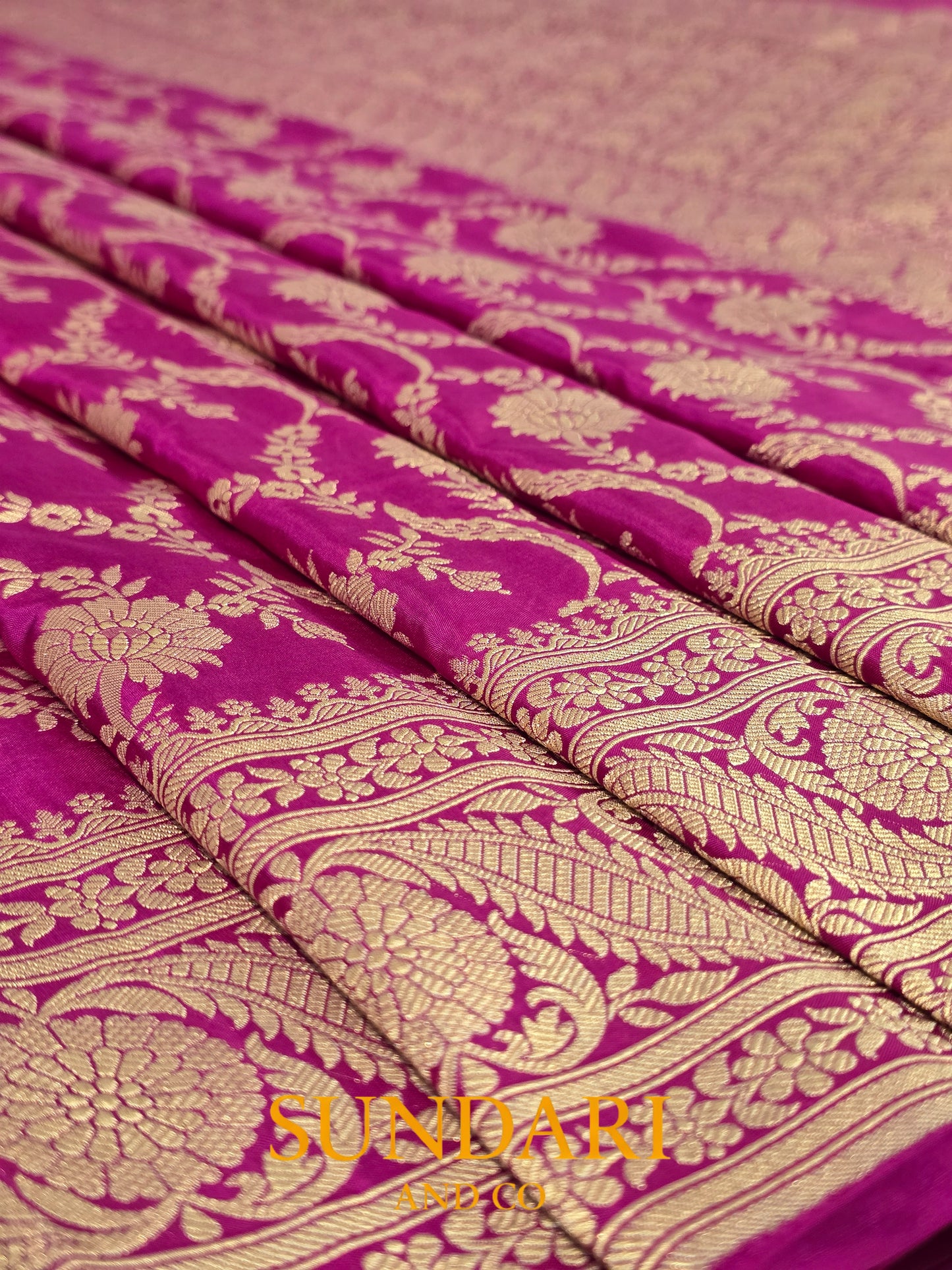 Fuchsia Magenta | Allover Floral Jaal | Pure Katan Silk Saree
