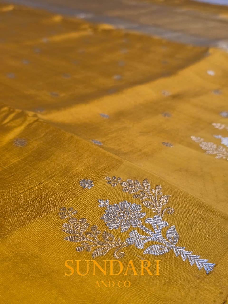 Golden Yellow | Sona-Roopa Floral Motifs in Kadua Weave | Pure Soft Silk Saree