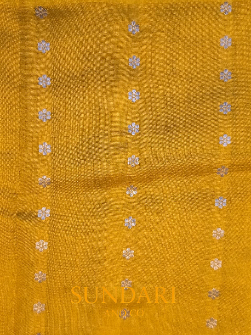 Golden Yellow | Sona-Roopa Floral Motifs in Kadua Weave | Pure Soft Silk Saree