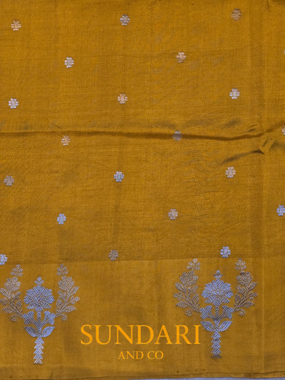 Golden Yellow | Sona-Roopa Floral Motifs in Kadua Weave | Pure Soft Silk Saree