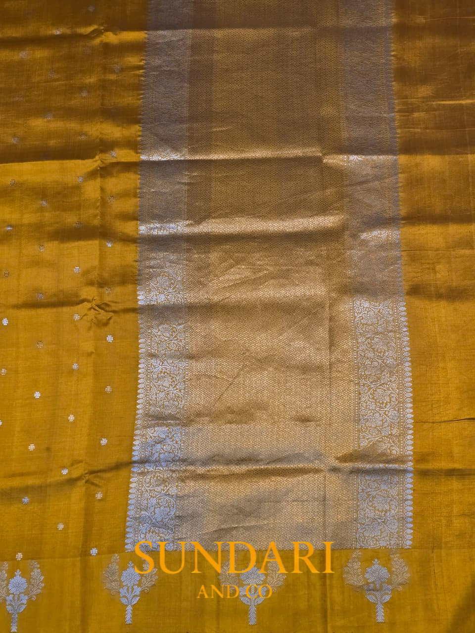Golden Yellow | Sona-Roopa Floral Motifs in Kadua Weave | Pure Soft Silk Saree