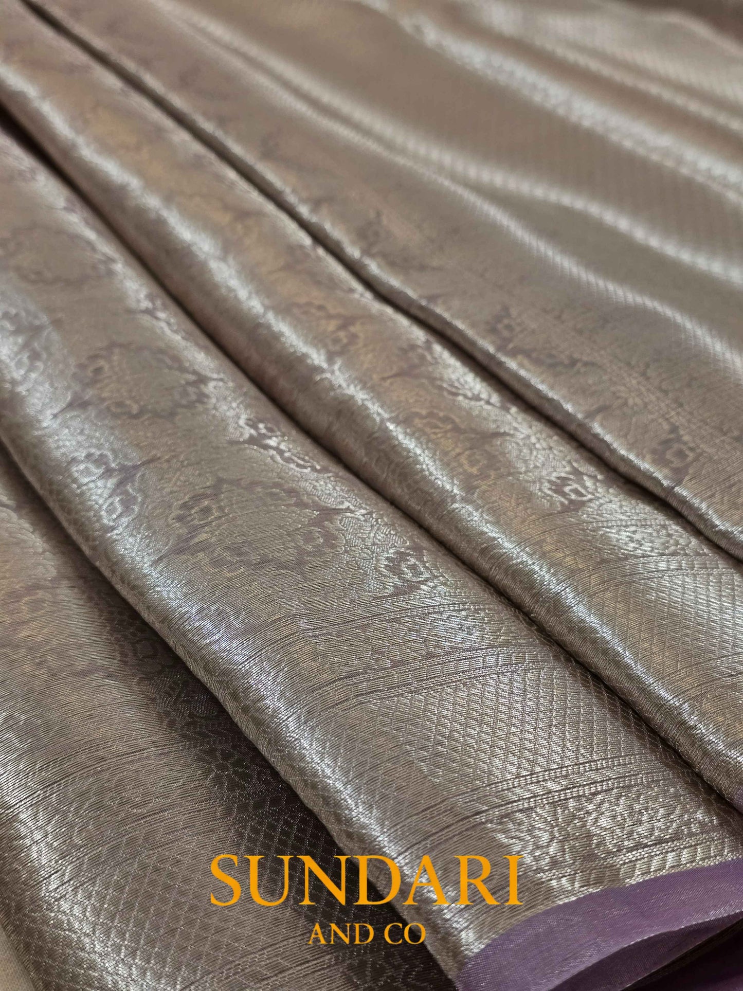 Lavender | Heavy Brocade Floral Motifs | Pure Tissue Silk Saree