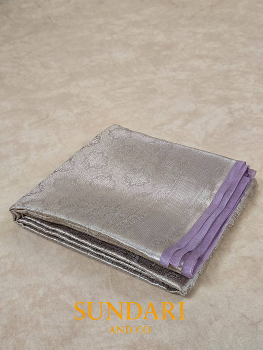 Lavender | Heavy Brocade Floral Motifs | Pure Tissue Silk Saree
