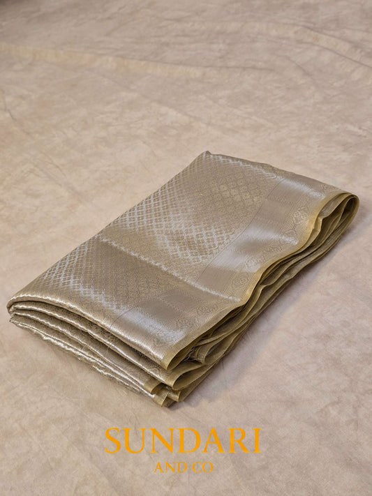 Lime Yellow | Heavy Brocade Geometrical Motifs | Pure Tissue Silk Saree