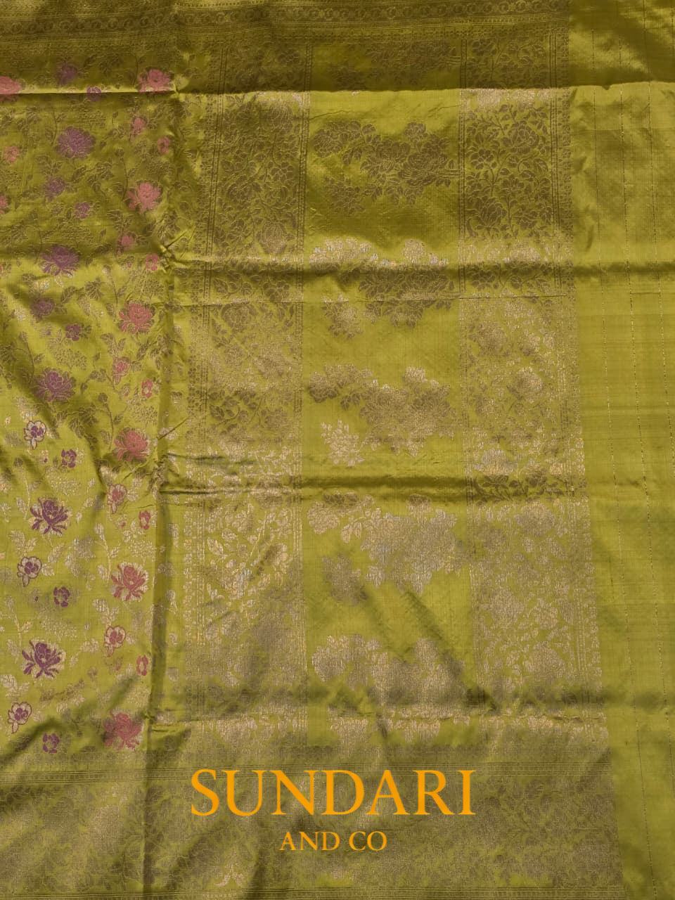 Pistachio Green | Meenakari  Floral Brocade Jaal | Pure Katan Silk Saree