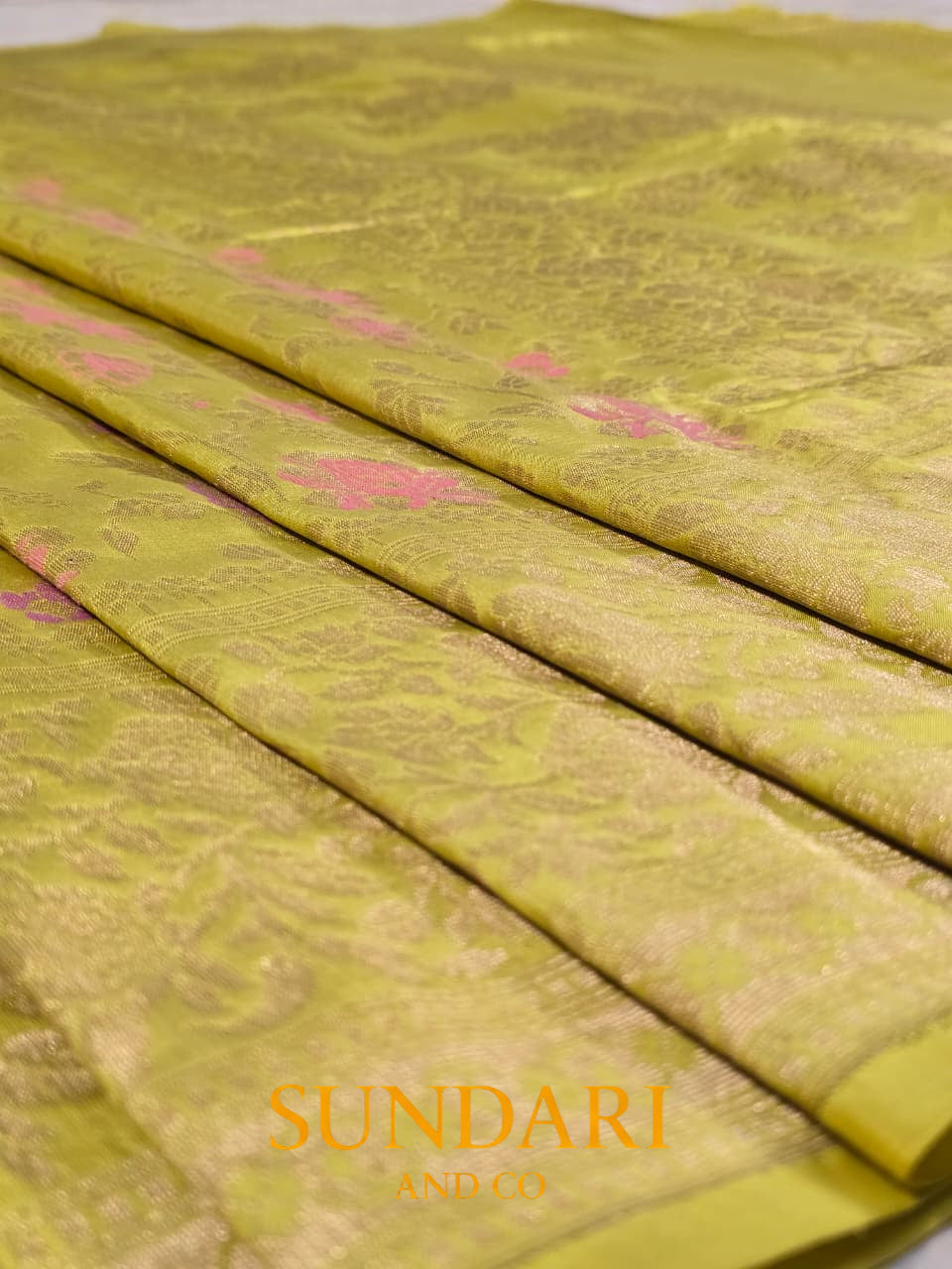 Pistachio Green | Meenakari  Floral Brocade Jaal | Pure Katan Silk Saree