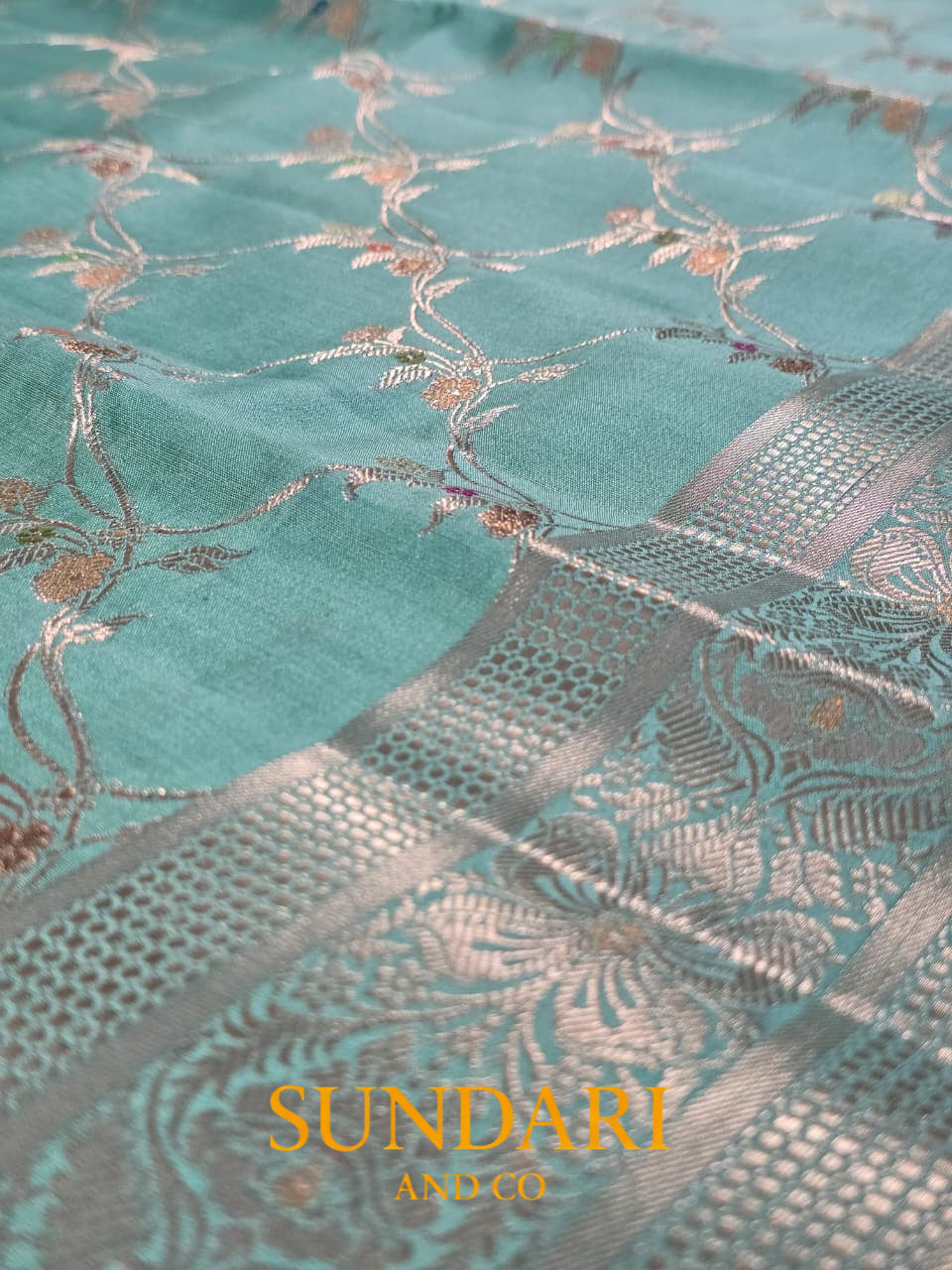 Pastel Aqua | Meenakari Jaal | Pure Chiniya Silk Saree