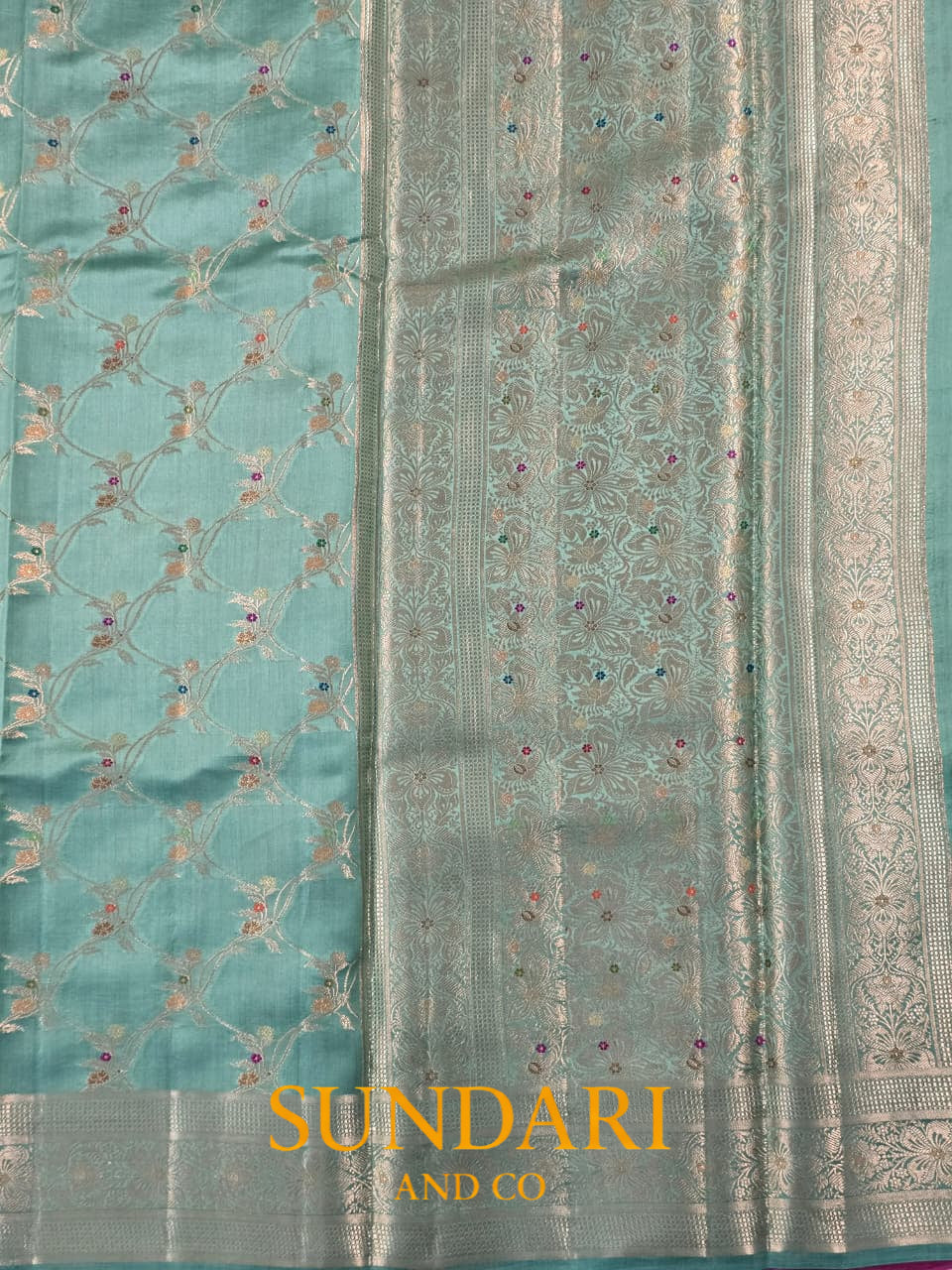 Pastel Aqua | Meenakari Jaal | Pure Chiniya Silk Saree