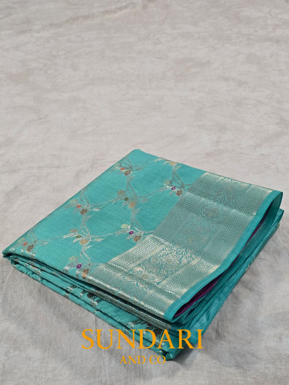 Pastel Aqua | Meenakari Jaal | Pure Chiniya Silk Saree