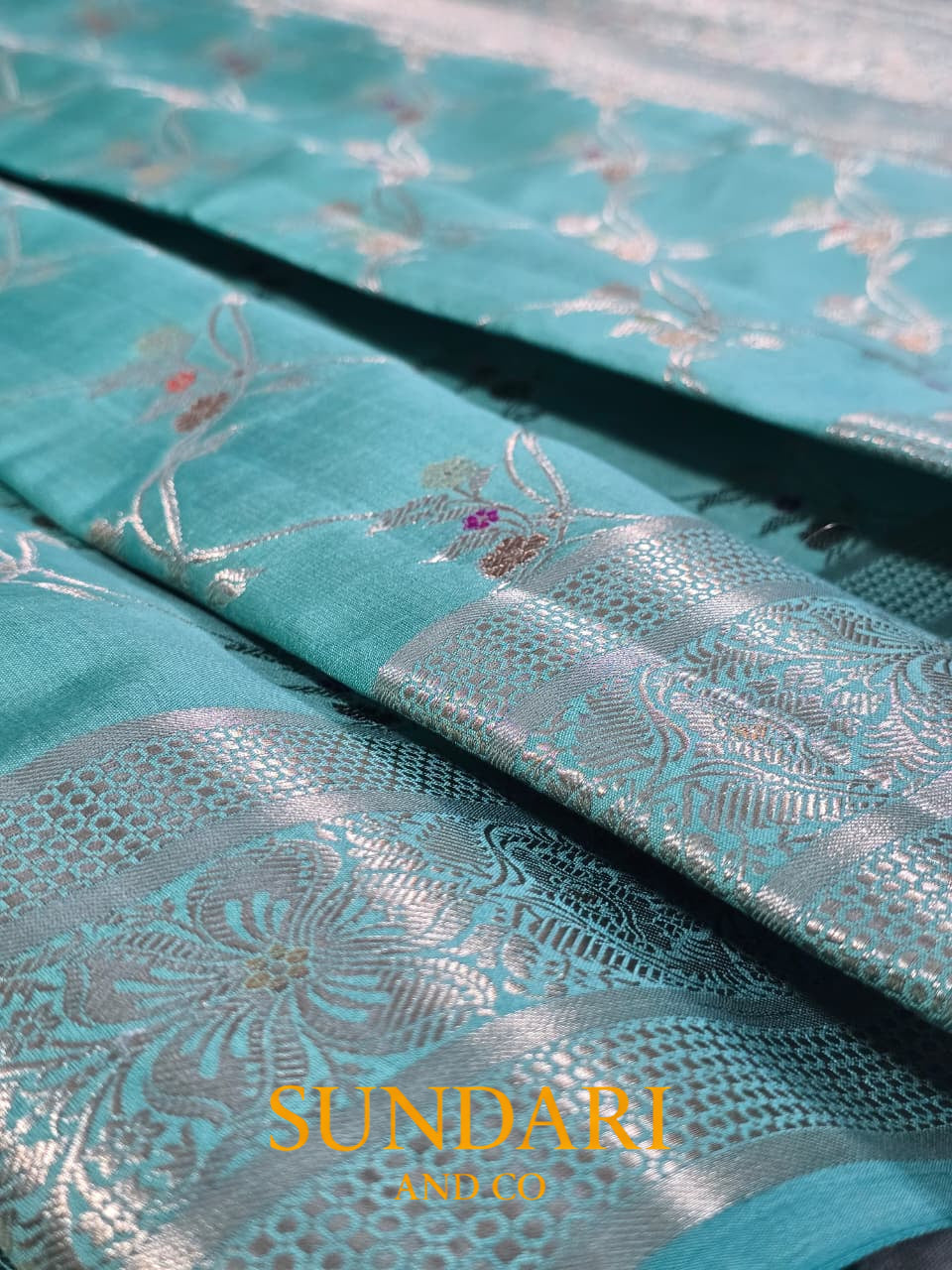 Pastel Aqua | Meenakari Jaal | Pure Chiniya Silk Saree