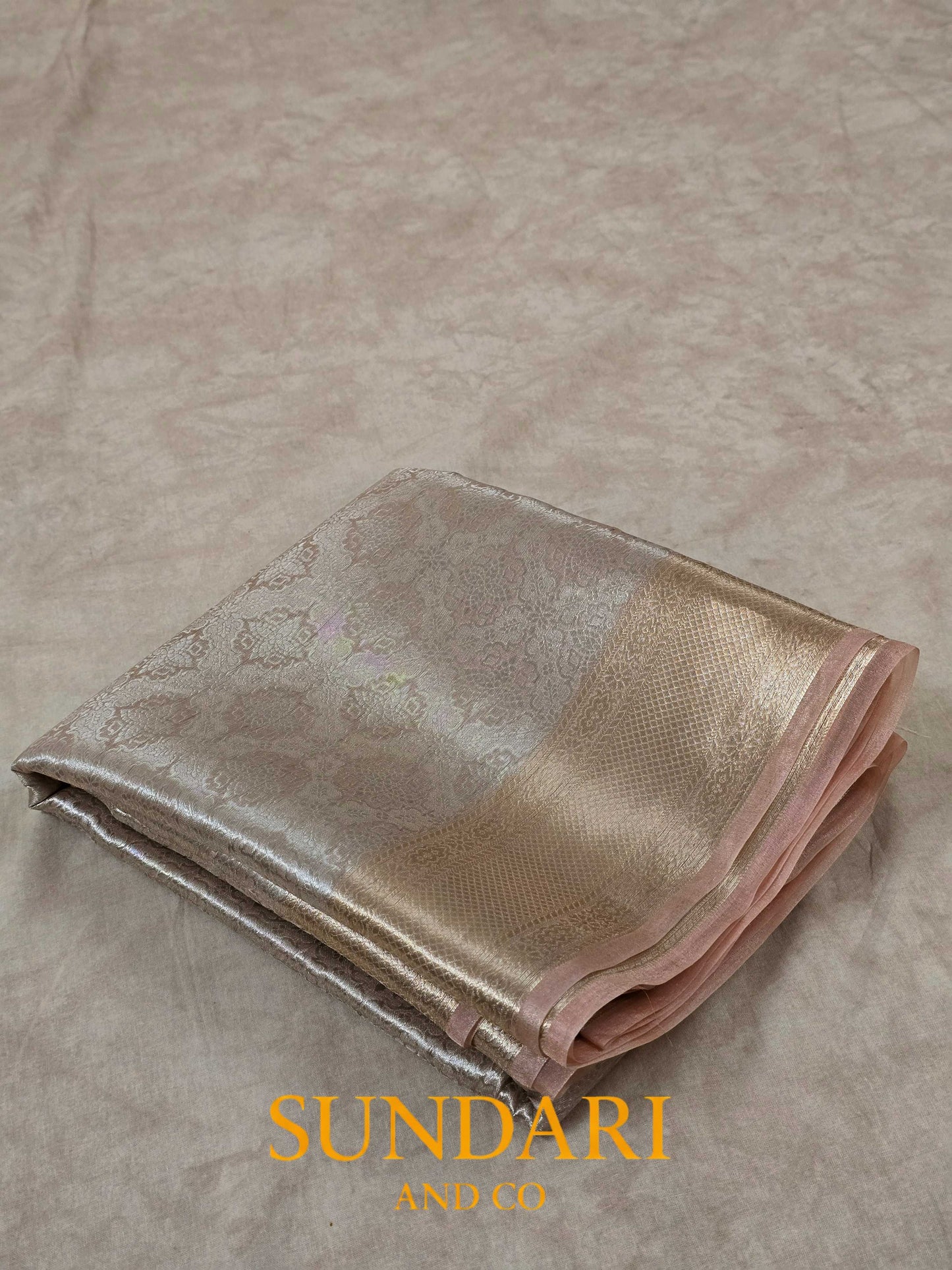 Peach | Heavy Brocade Floral Motifs | Pure Tissue Silk Saree