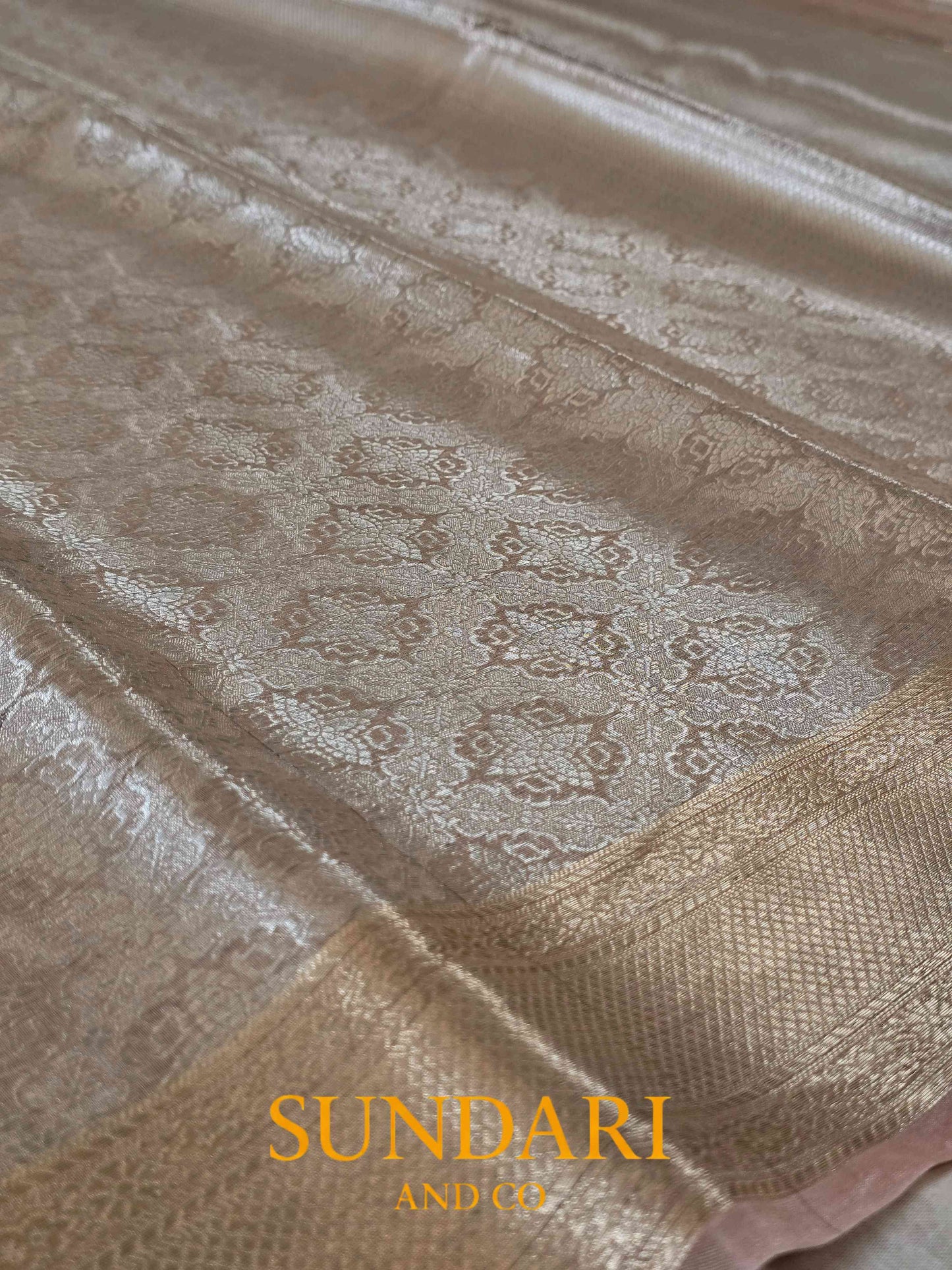 Peach | Heavy Brocade Floral Motifs | Pure Tissue Silk Saree