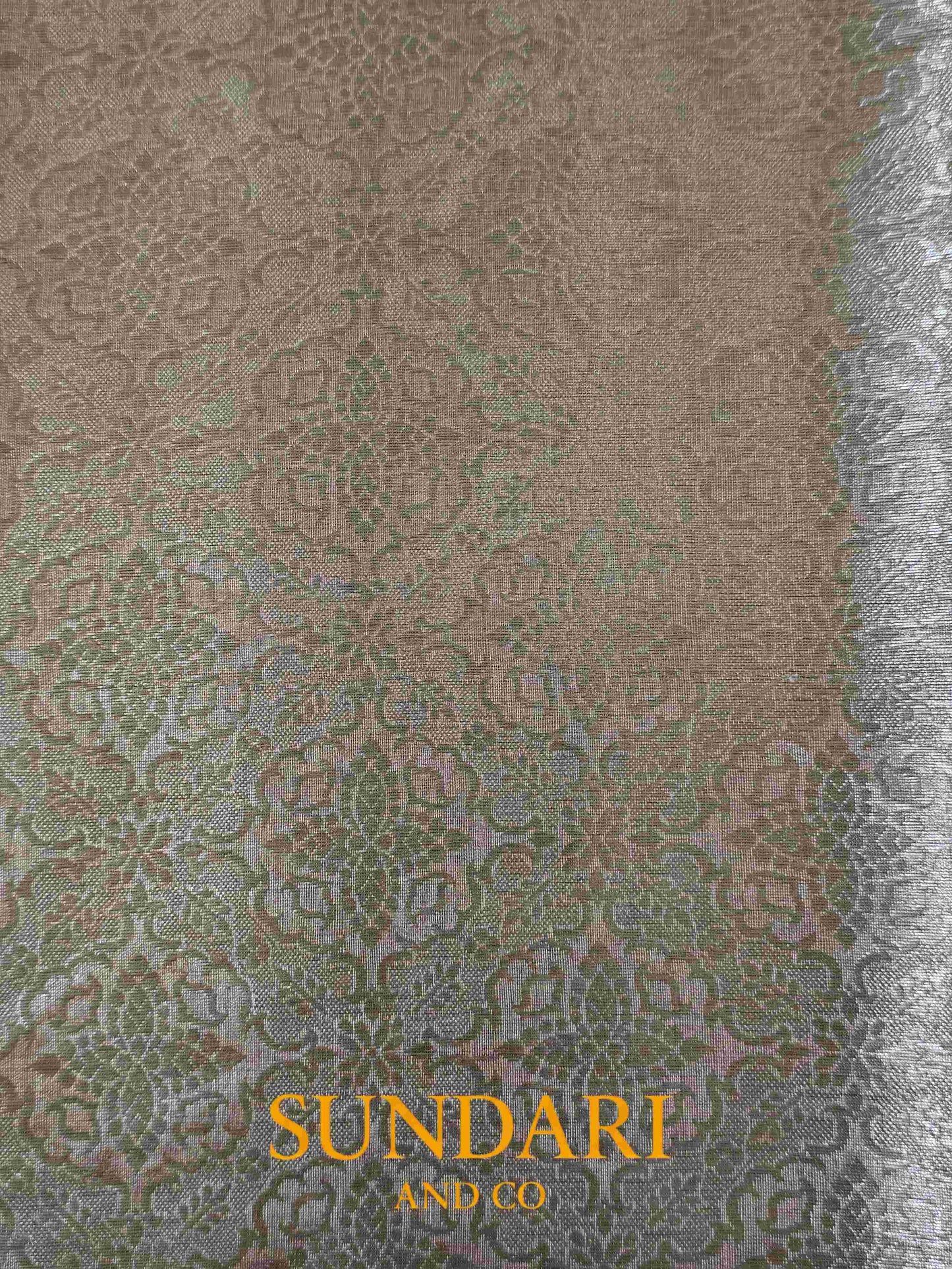 Peach | Heavy Brocade Floral Motifs | Pure Tissue Silk Saree