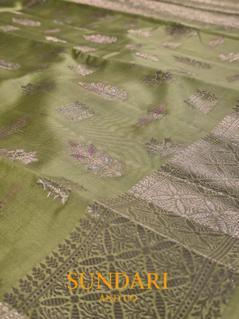 Pista Green | Meenakari Jaal | Pure Dupion Silk Saree