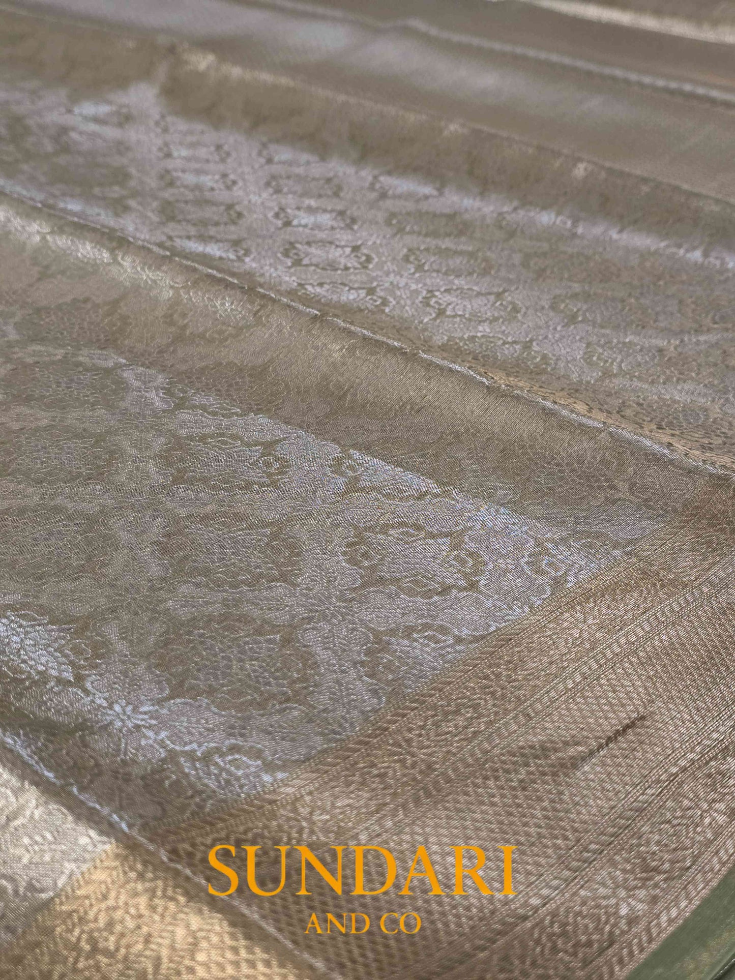 Pista Green | Heavy Brocade Floral Motifs | Pure Tissue Silk Saree