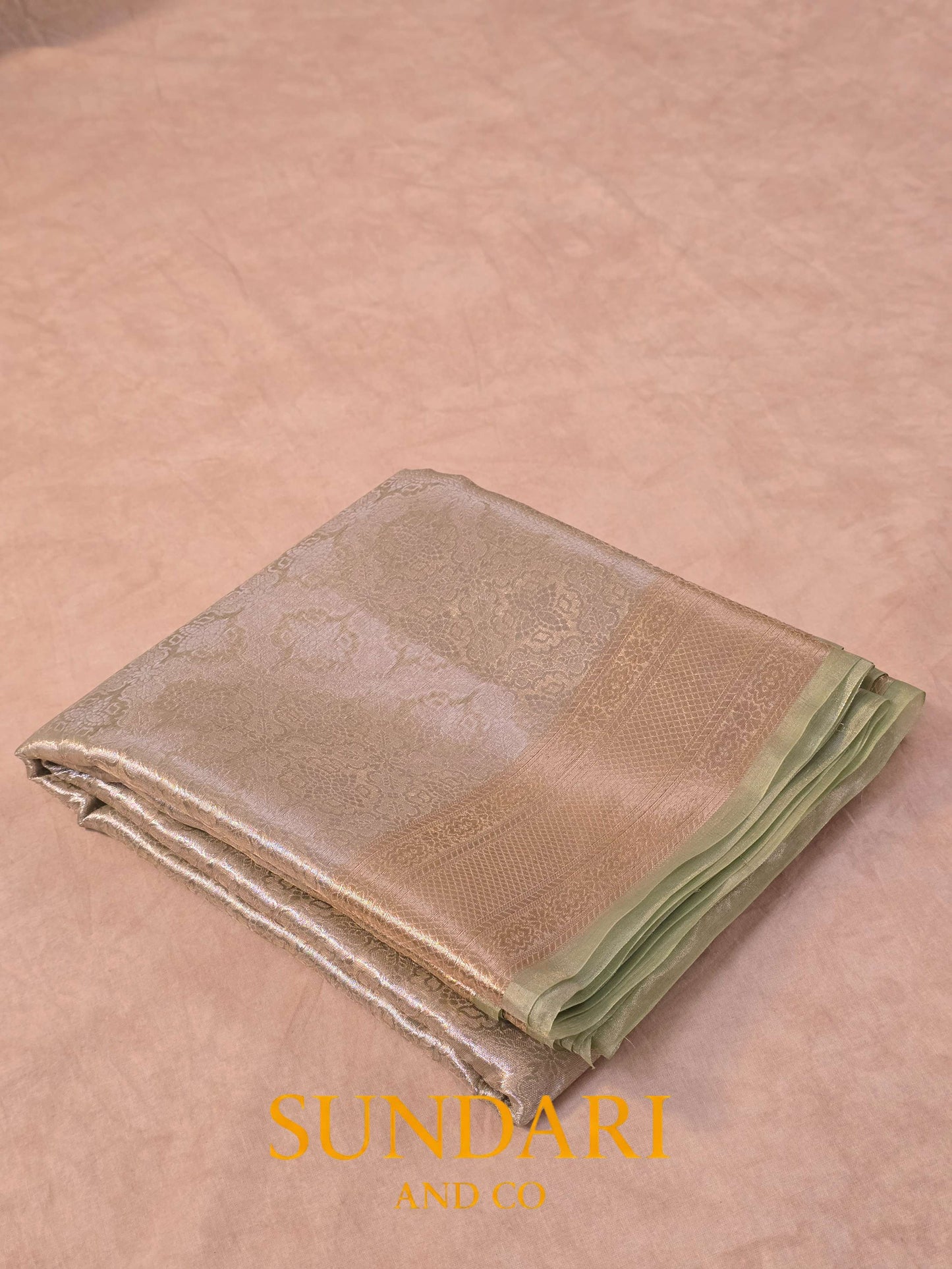 Pista Green | Heavy Brocade Floral Motifs | Pure Tissue Silk Saree