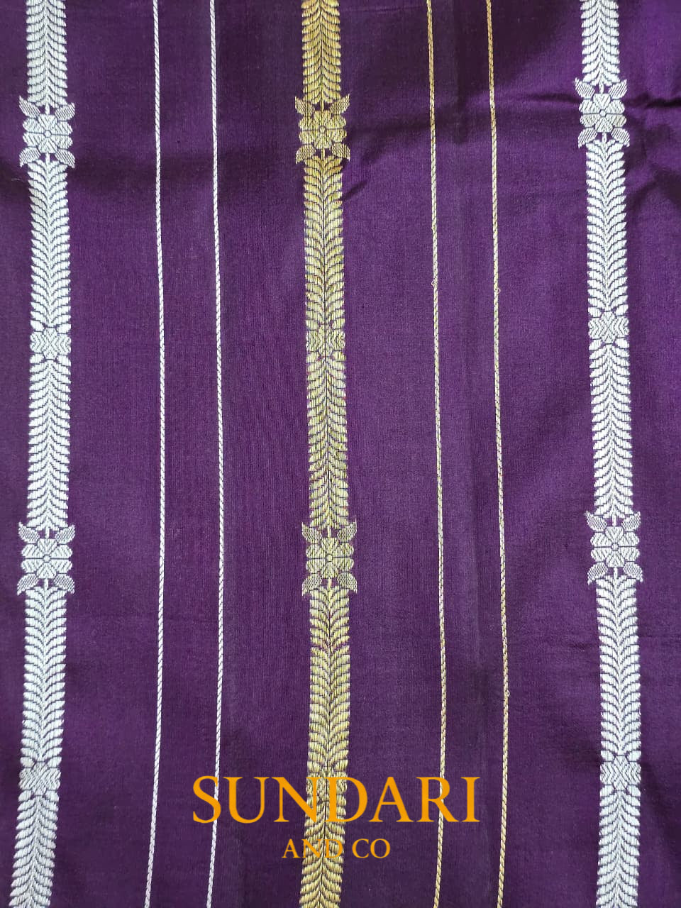 Plum | Kadua Stripes and Scallops | Pure Katan Silk Saree
