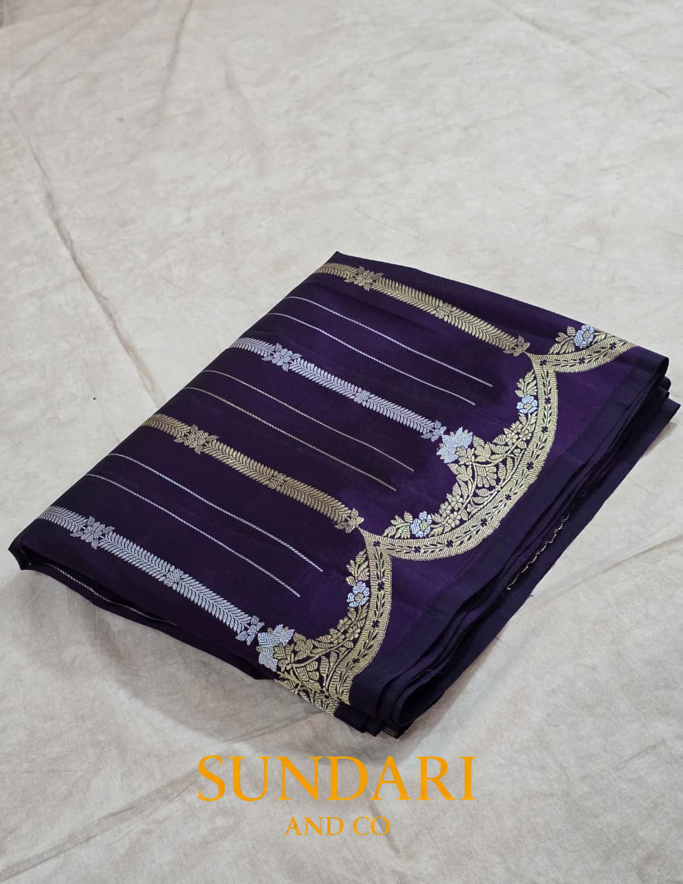 Plum | Kadua Stripes and Scallops | Pure Katan Silk Saree