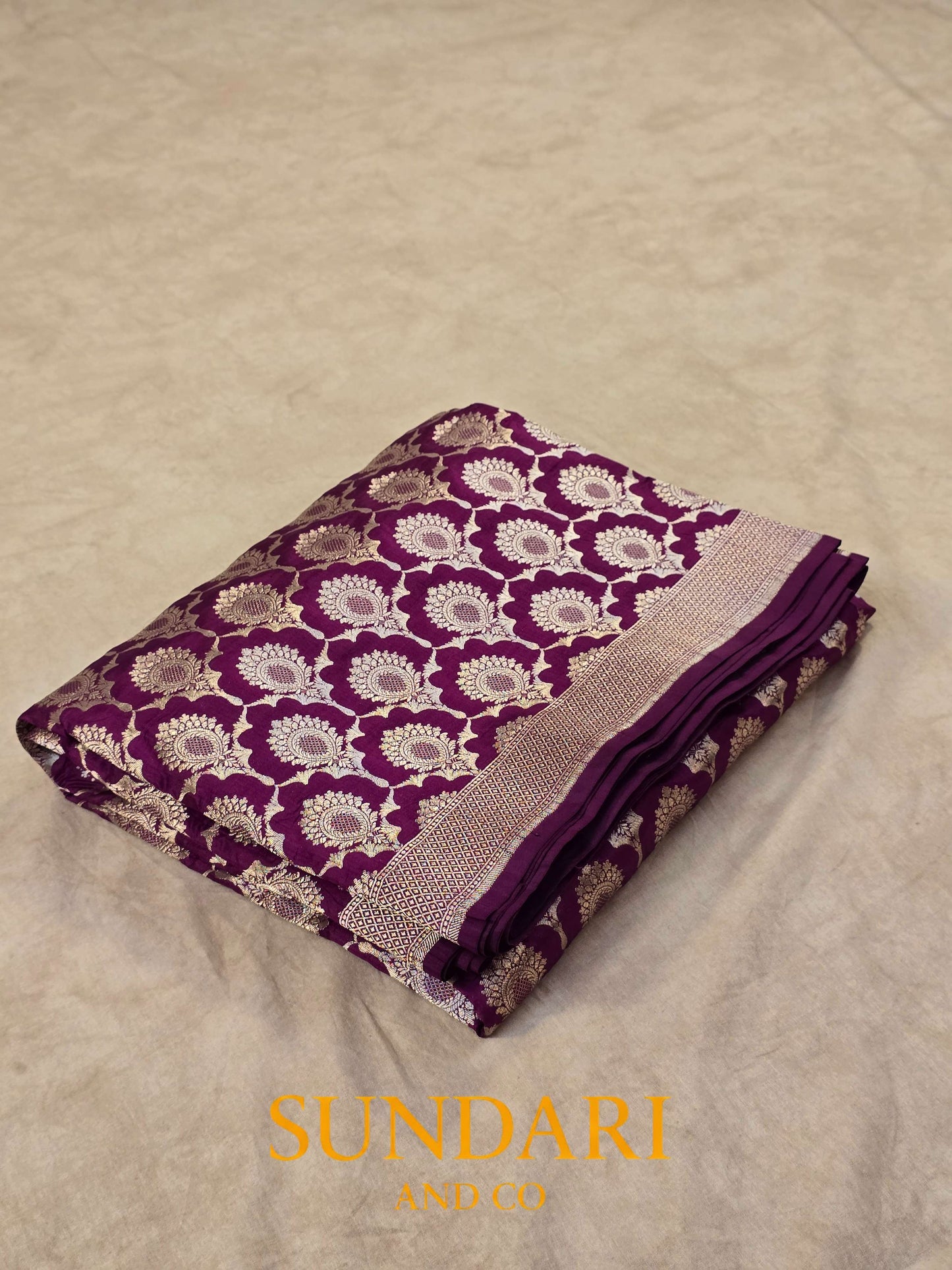 Deep Wine | Floral Scalloped Framed Butta | Pure Katan Silk Saree