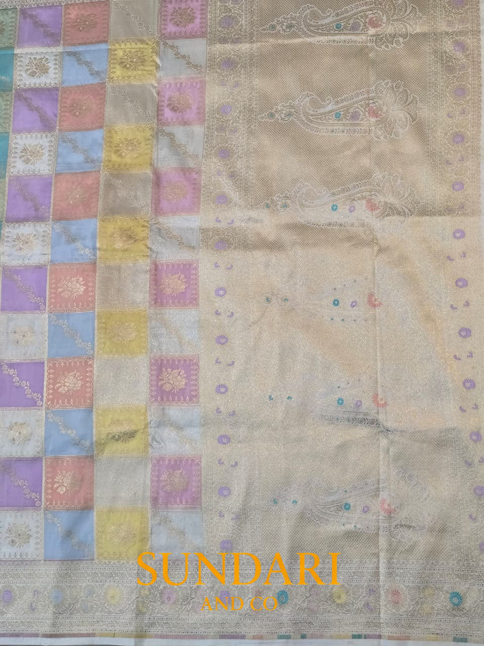 Beige and Pastel | Rangkat | Pure Katan Silk Saree