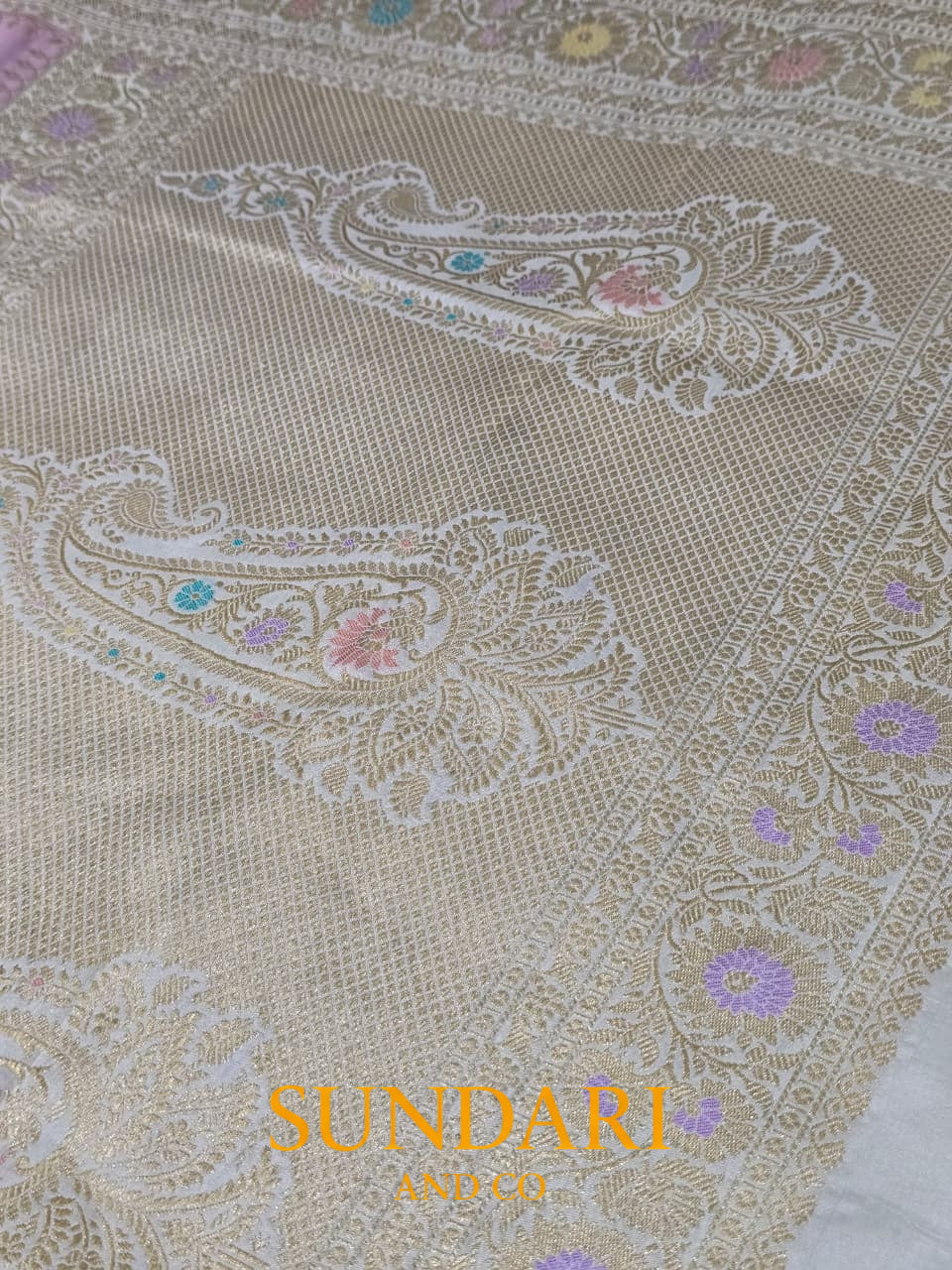 Beige and Pastel | Rangkat | Pure Katan Silk Saree