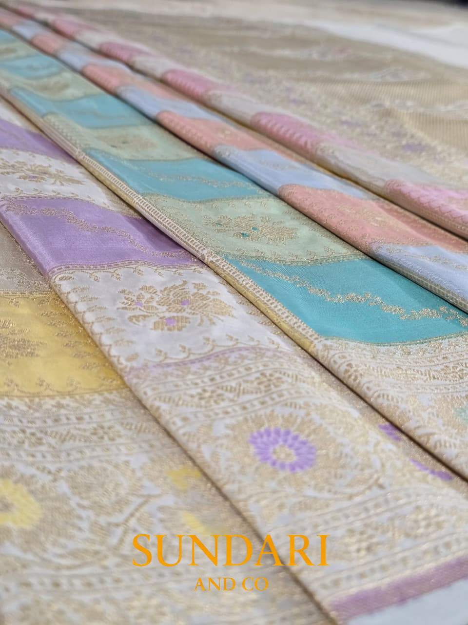 Beige and Pastel | Rangkat | Pure Katan Silk Saree