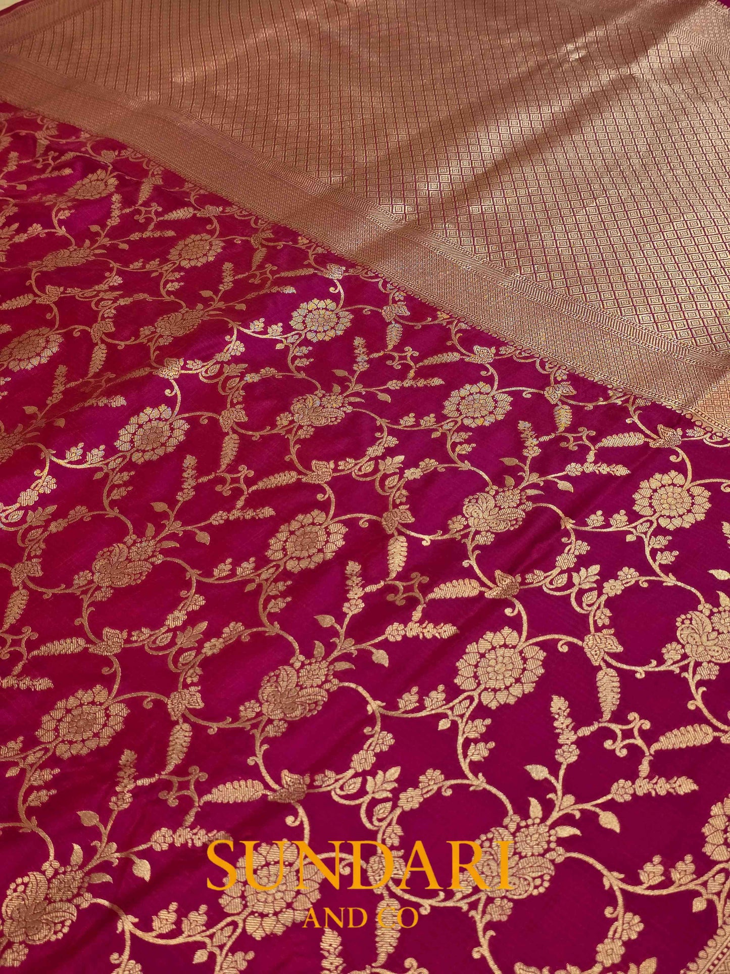Rani Pink | Intricate Floral Jaal | Pure Katan Silk Saree