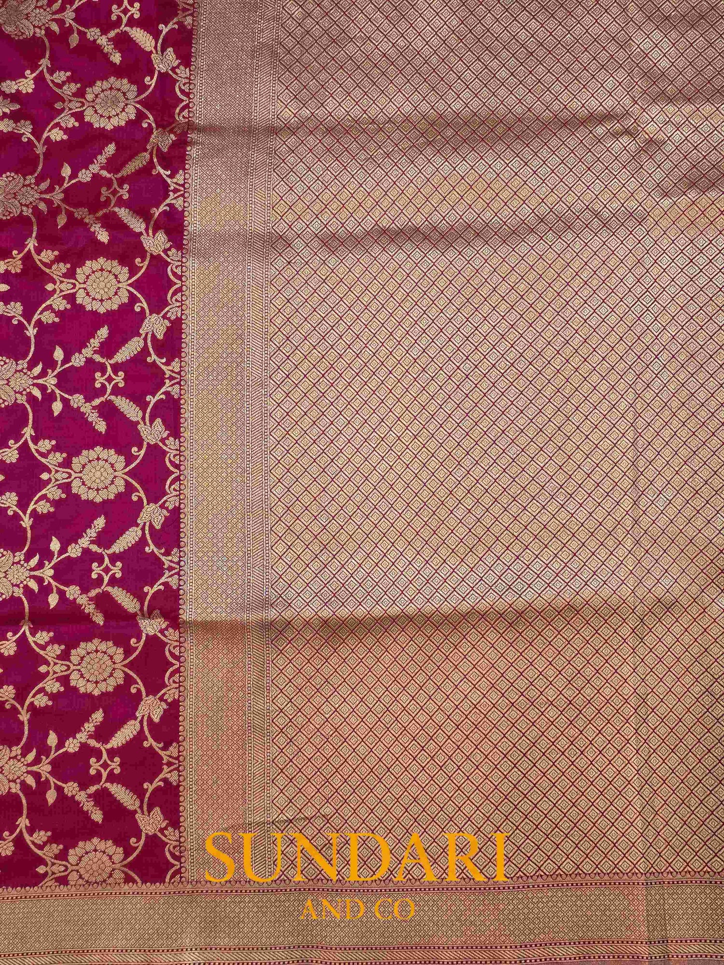 Rani Pink | Intricate Floral Jaal | Pure Katan Silk Saree