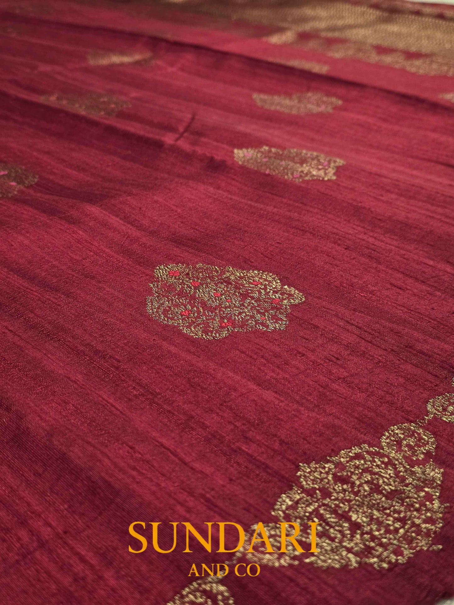 Classic Crimson | Sona-Roopa Floral Jaal | Pure Katan Silk Saree