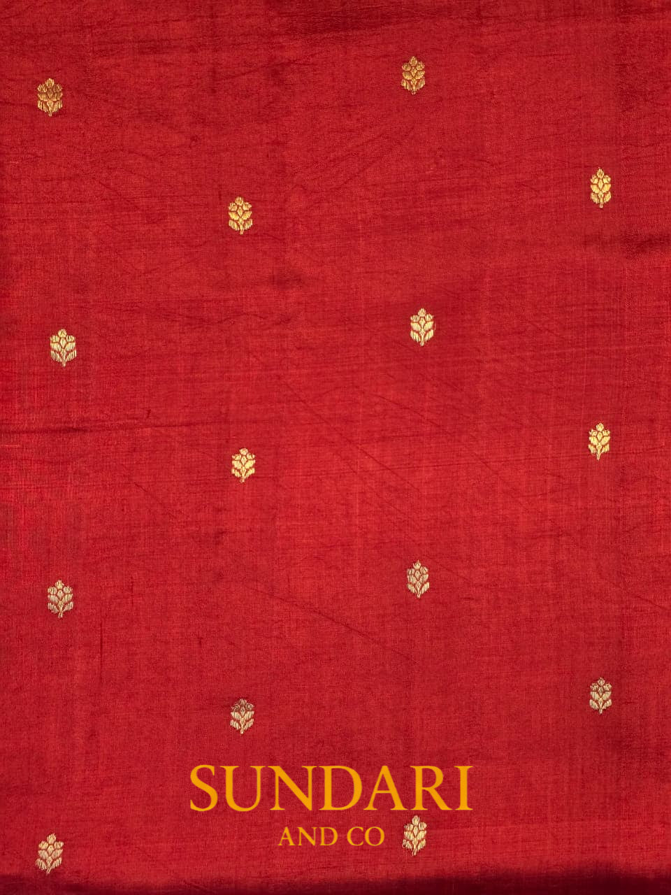 Red - Purple | Golden Floral Border with Buttas in Kadua Weave | Pure Soft Silk Saree