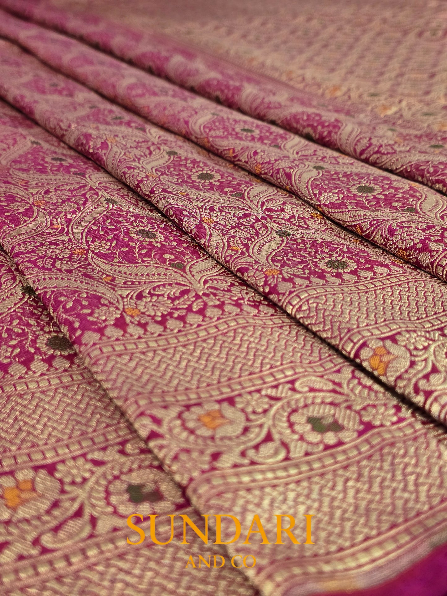 Rose Magenta | Allover Intricate Brocade jaal | Pure Katan Silk Saree
