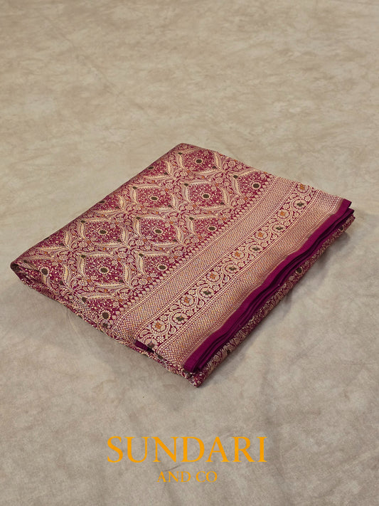 Rose Magenta | Allover Intricate Brocade jaal | Pure Katan Silk Saree