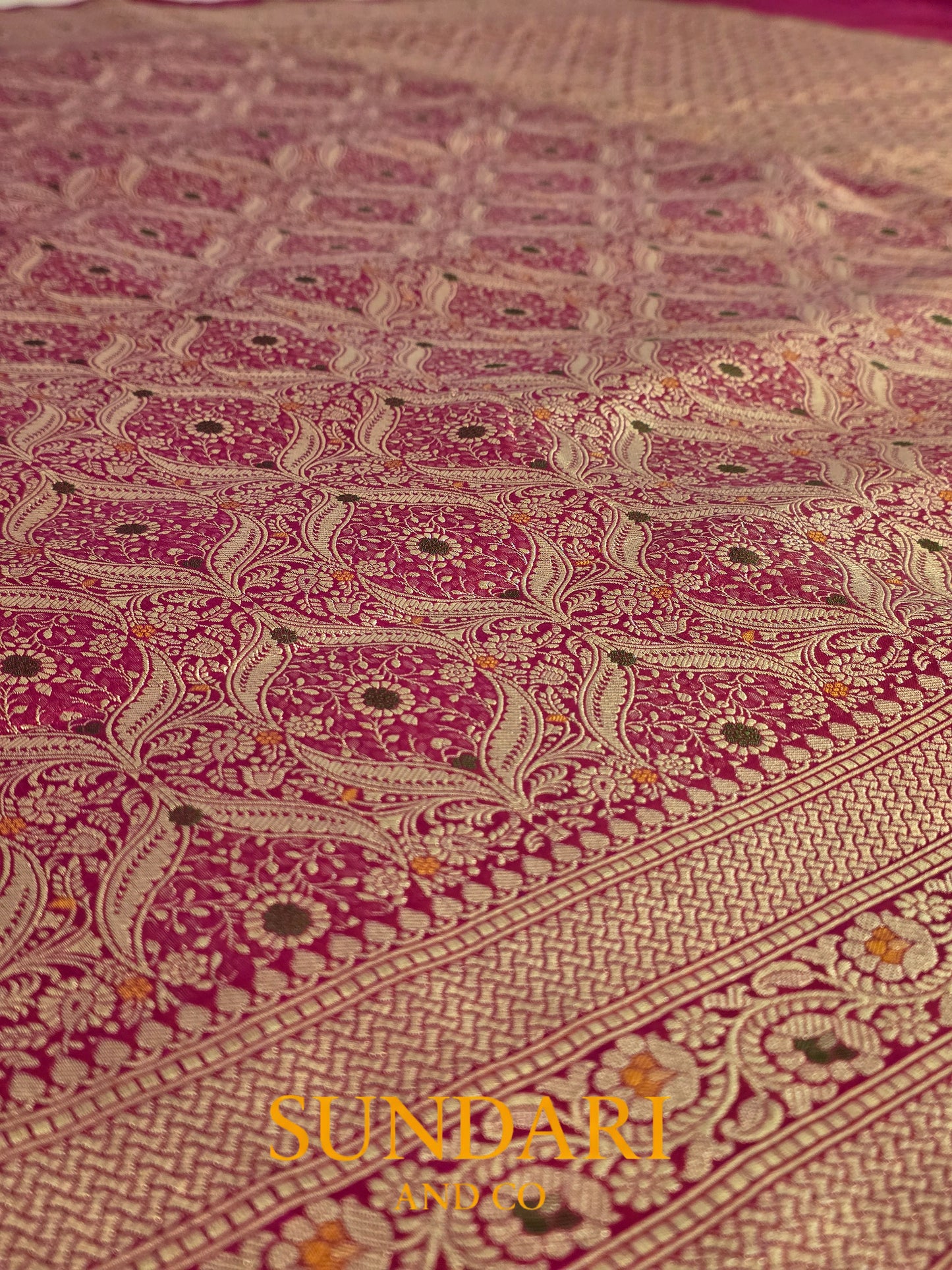 Rose Magenta | Allover Intricate Brocade jaal | Pure Katan Silk Saree
