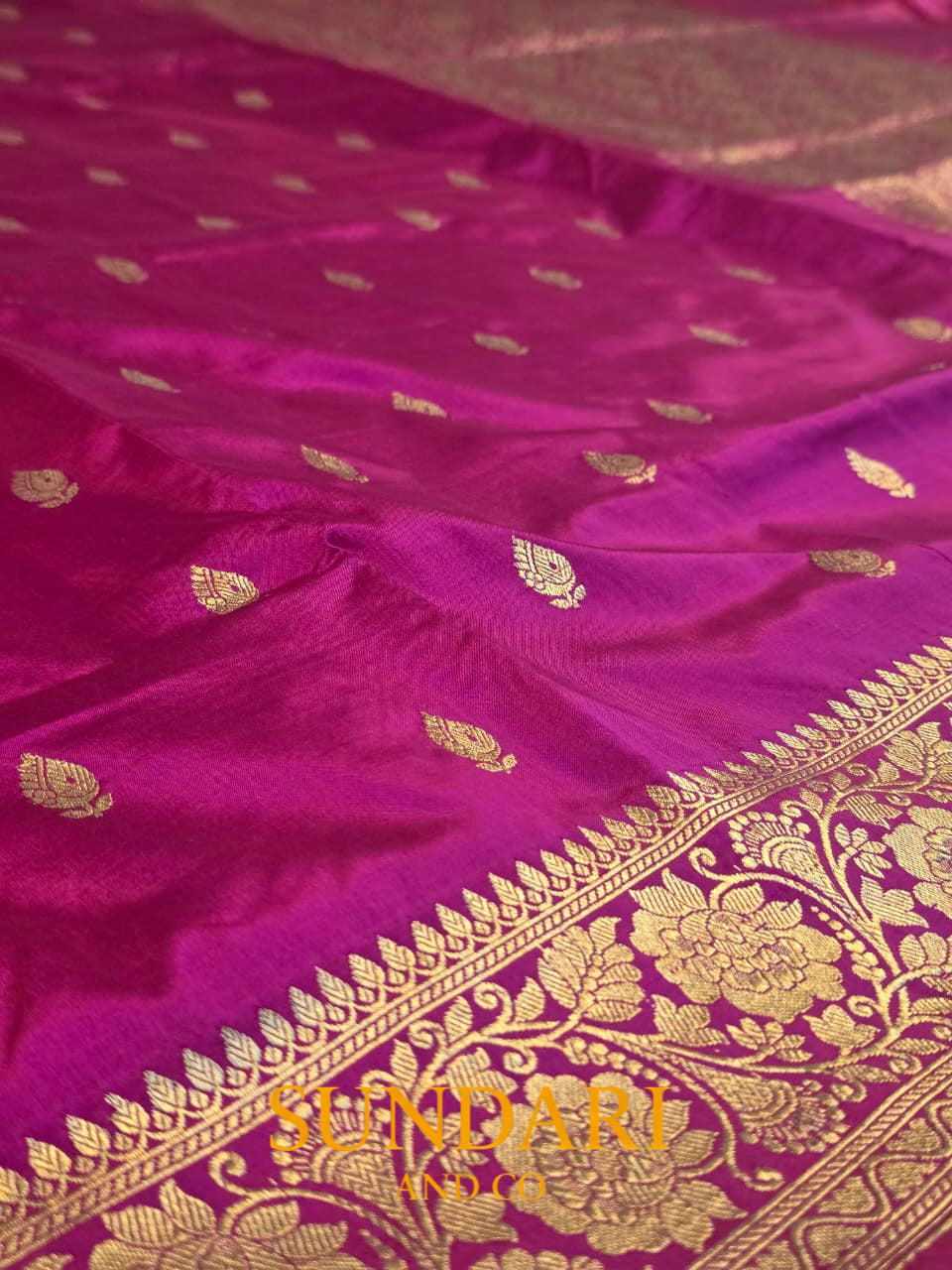 Royal Magenta Pink | Kadua Butta | Pure Katan Silk Saree