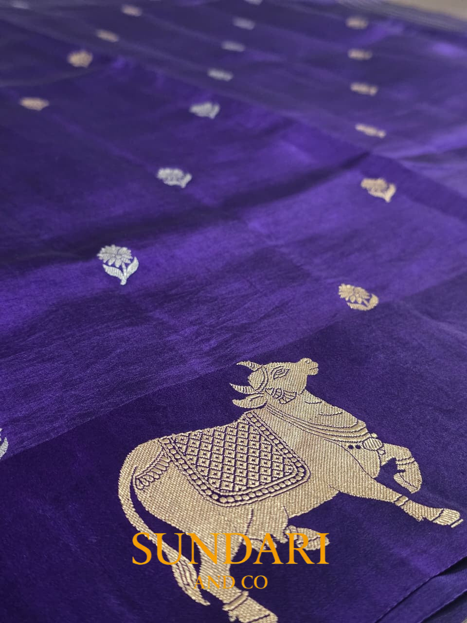 Indigo | Sona-Roopa Pichwai Motifs and Floral Buttas in Kadua Weave | Pure Soft Silk Saree